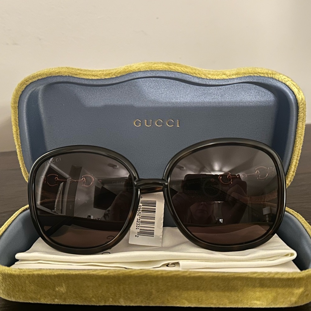 Authentic NWT Gucci Tortoise Brown Oversized Sunglasses SCRATCH FREE